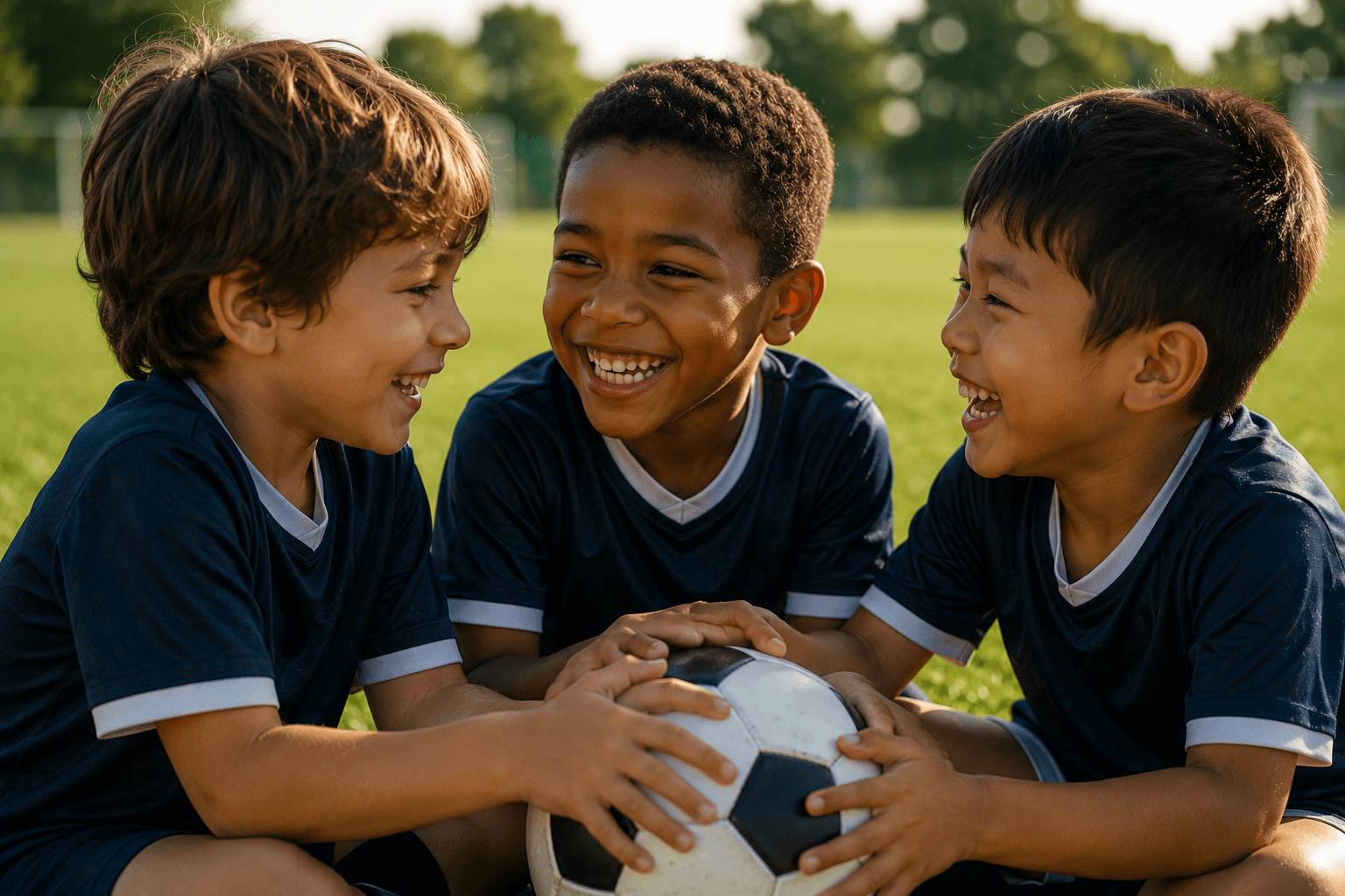 Bambini che giocano a calcio insieme